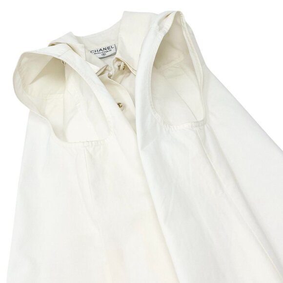 CHANEL Vintage CC Mark Logo Button Up Sleeveless Shirt Top White Gold [105371] - Picture 9 of 12
